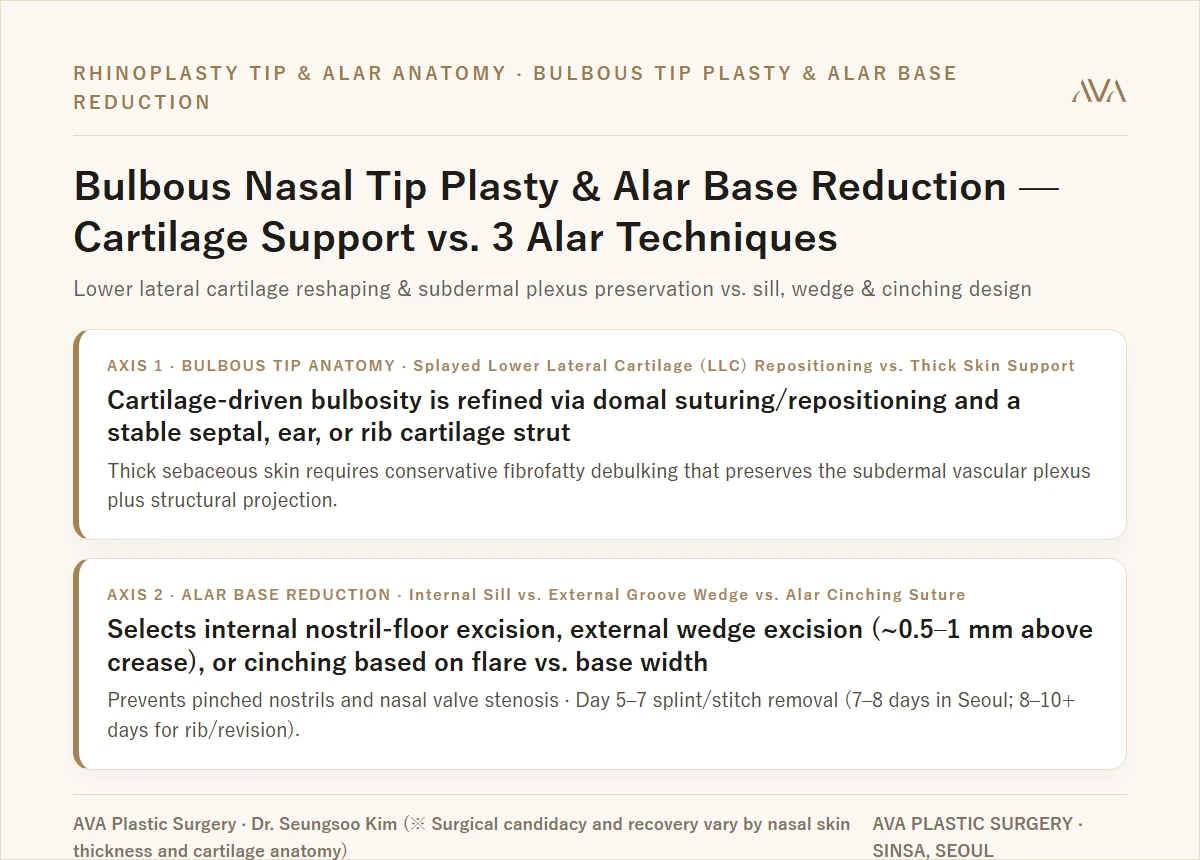 Bulbous Nasal Tip Plasty & Alar Base Reduction — Cartilage Support vs. 3 Alar Techniques by Dr. Seungsoo Kim