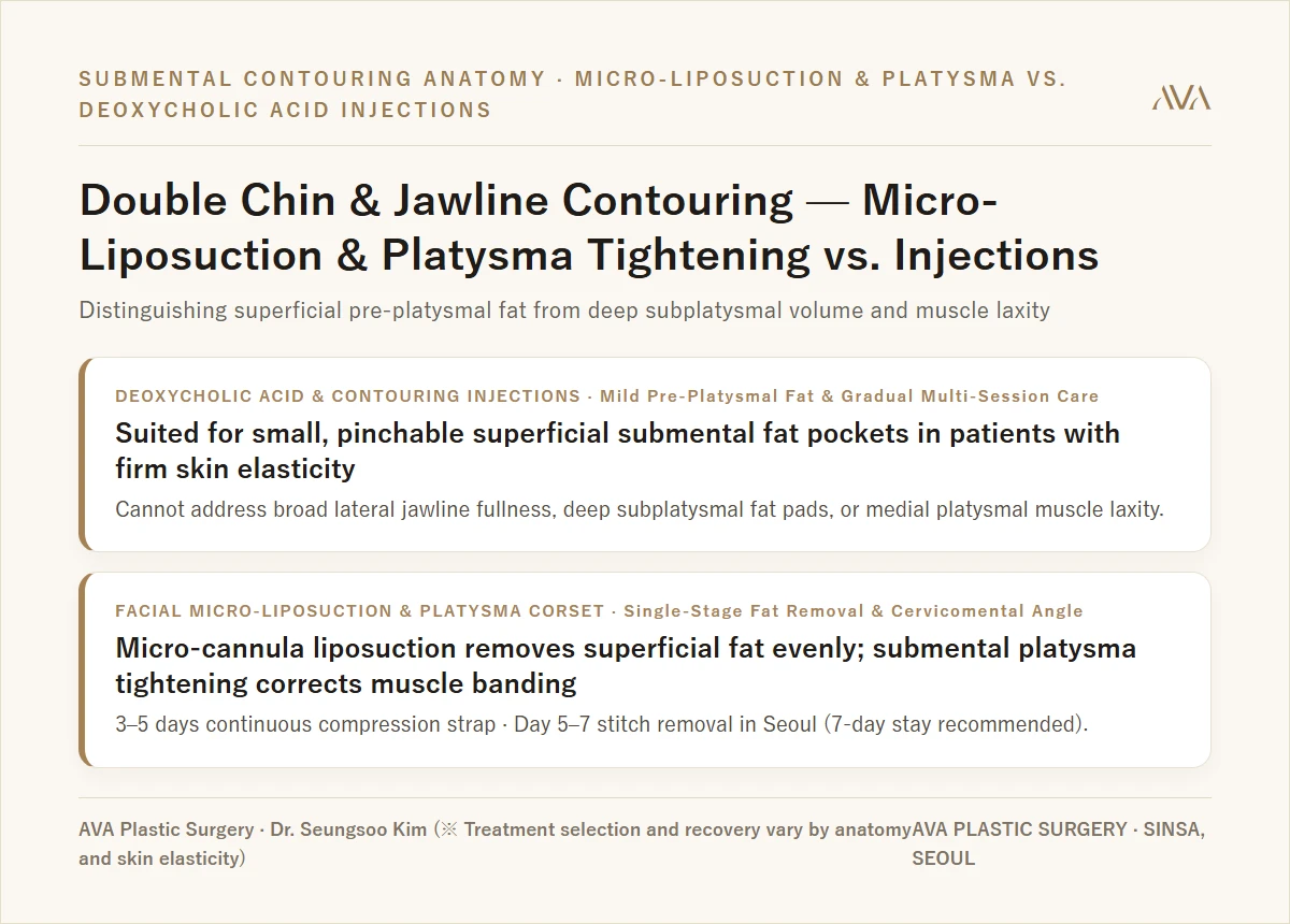 Double Chin & Jawline Contouring — Micro-Liposuction & Platysma Tightening vs. Deoxycholic Acid Injections by Dr. Seungsoo Kim