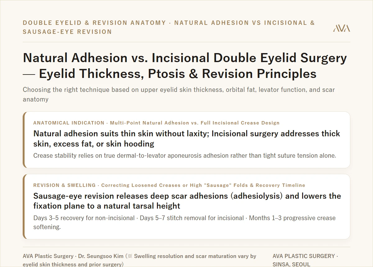 Natural Adhesion vs Incisional Double Eyelid Surgery & Sausage-Eye Revision Guide