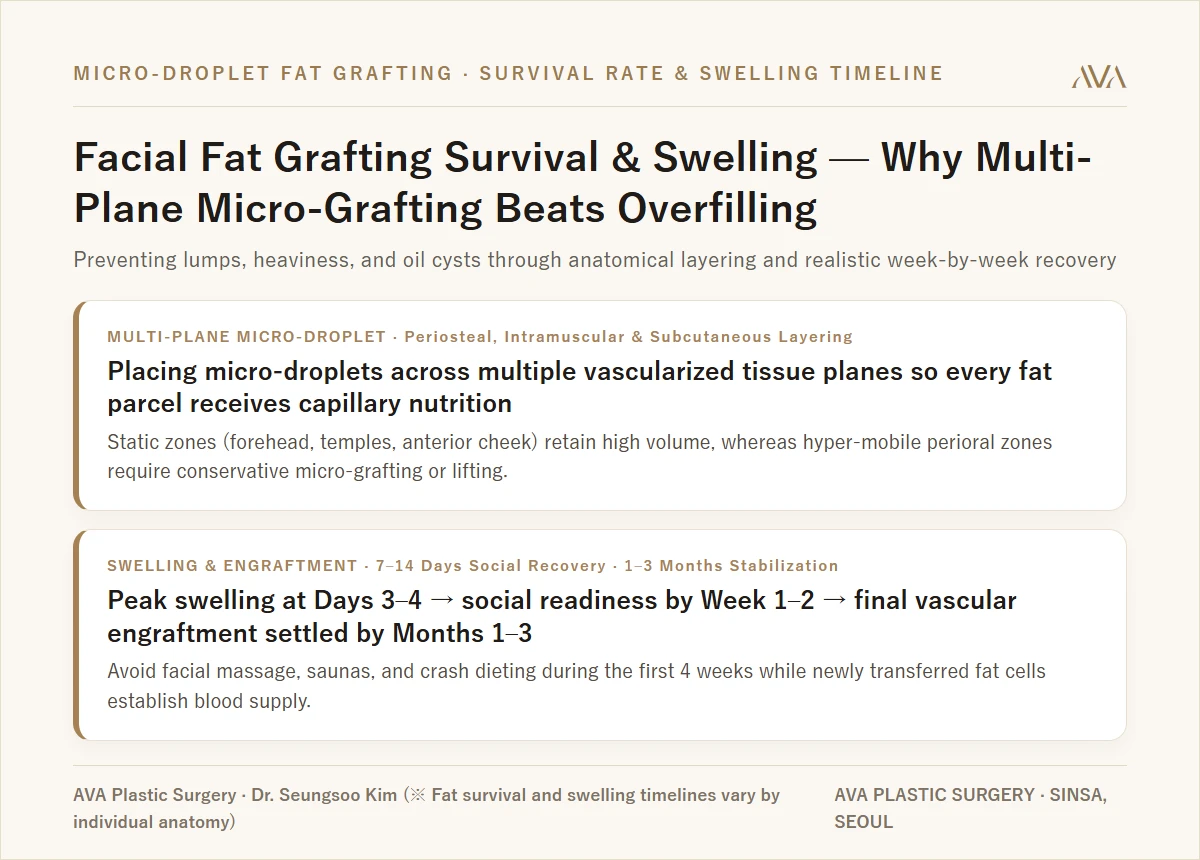 Facial Fat Grafting Survival Rate & Swelling Timeline Summary Card — AVA Plastic Surgery