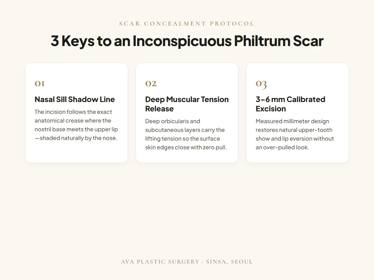 Philtrum Reduction Incision Design & Deep Muscular Anchoring