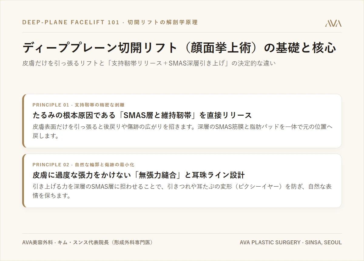 ディーププレーン切開リフト（顔面挙上術）完全ガイド — SMAS層剥離・支持靭帯・ダウンタイムの真実