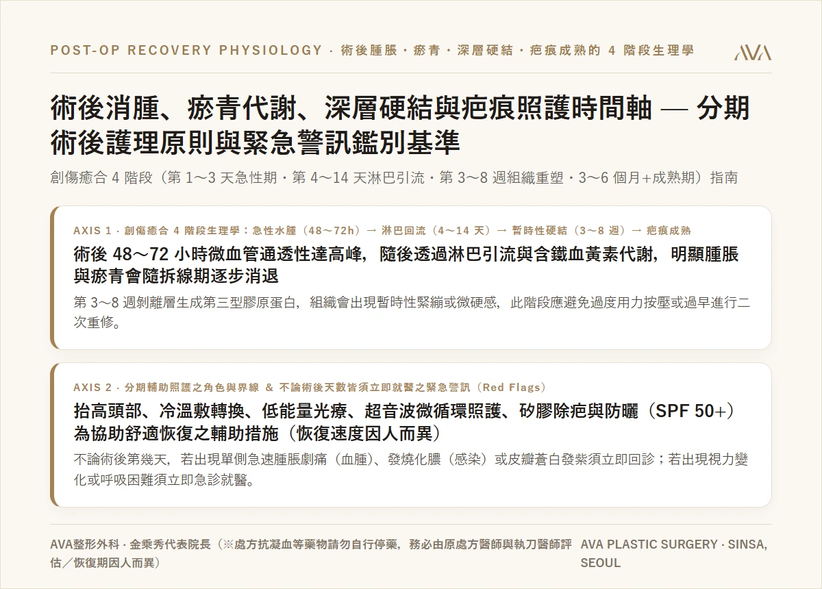 整形手術後腫脹、瘀青、深層硬結與疤痕恢復 4 階段時間軸與危險警訊鑑別指南
